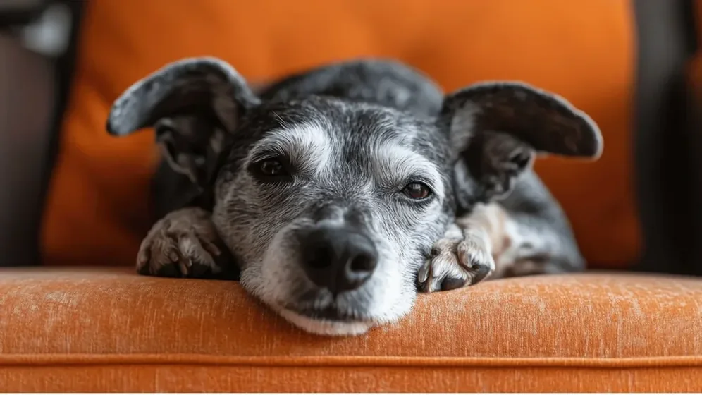 Cão idoso de focinho grisalho descansando